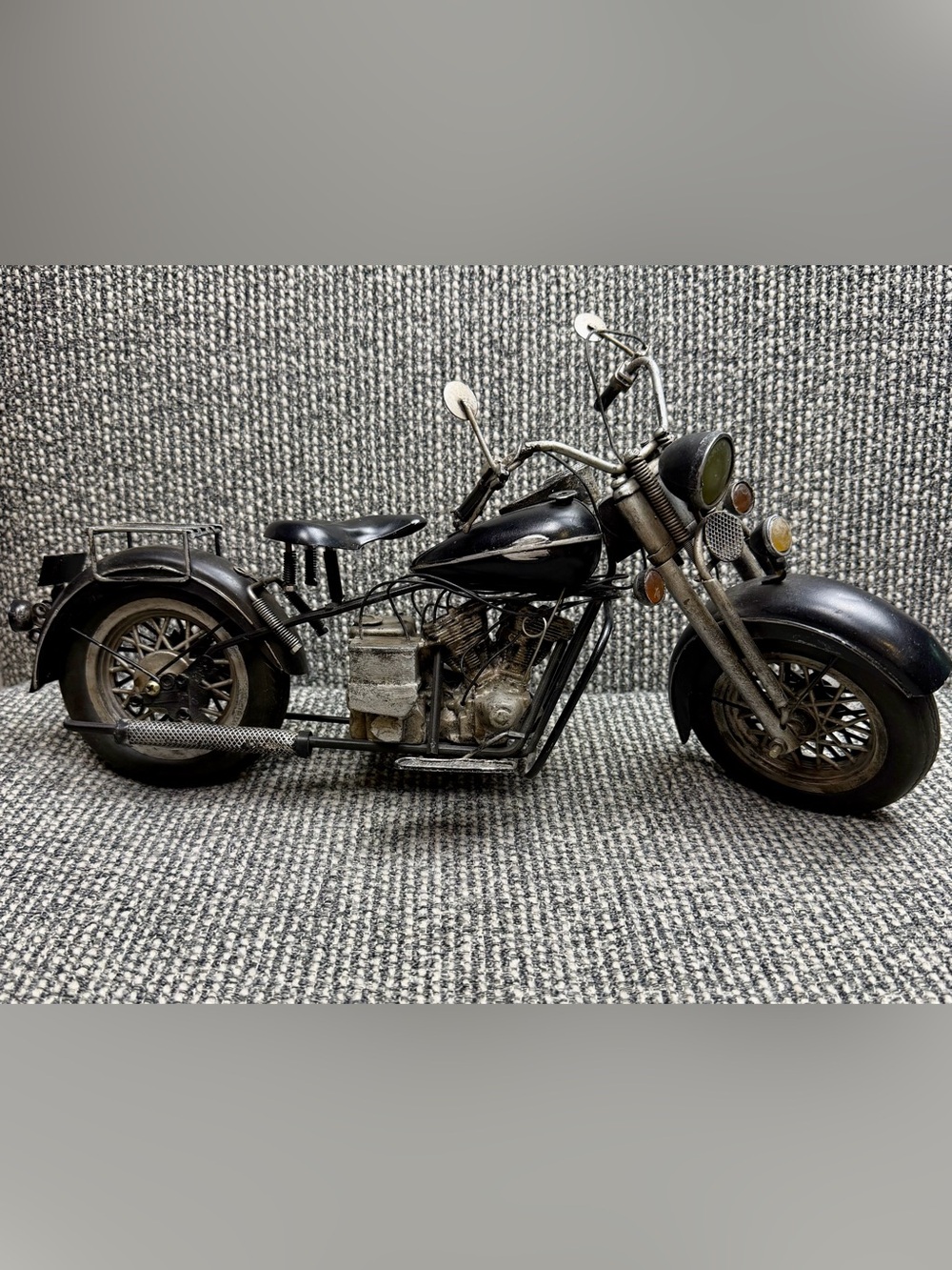 Metal Motorcycle Sculpture Rustic Industrial Scrap Metal Style Bike Decor 18”